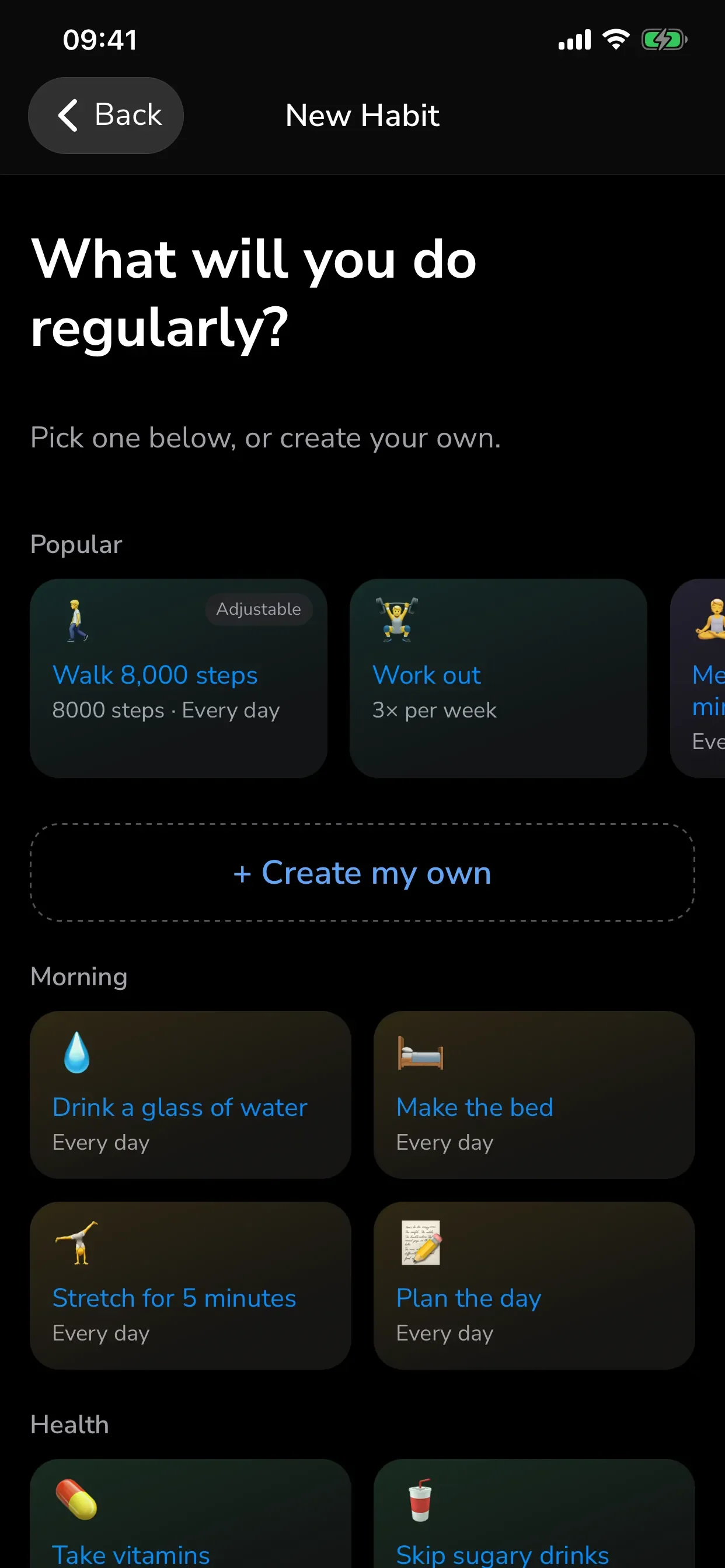 GoalGo guided setup: adding a habit that works towards the goal