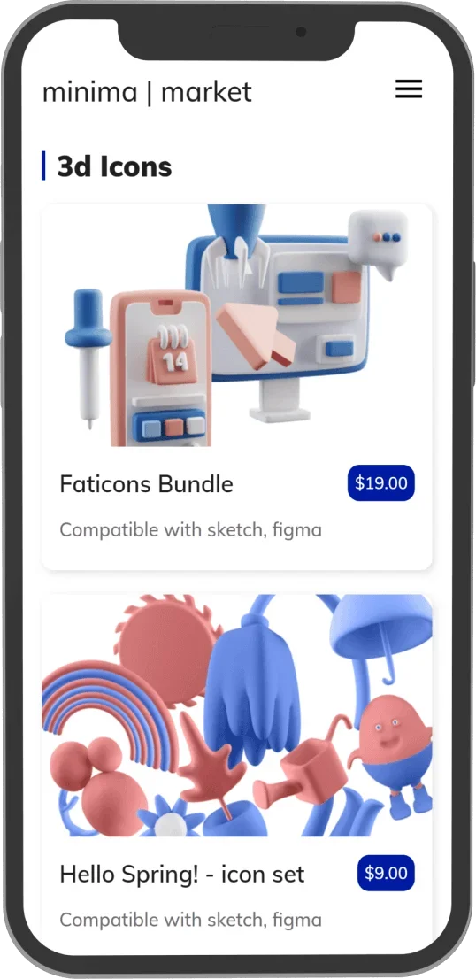 Minima.market mobile screen