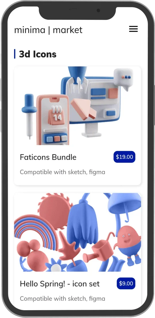 Minima.market mobile screen
