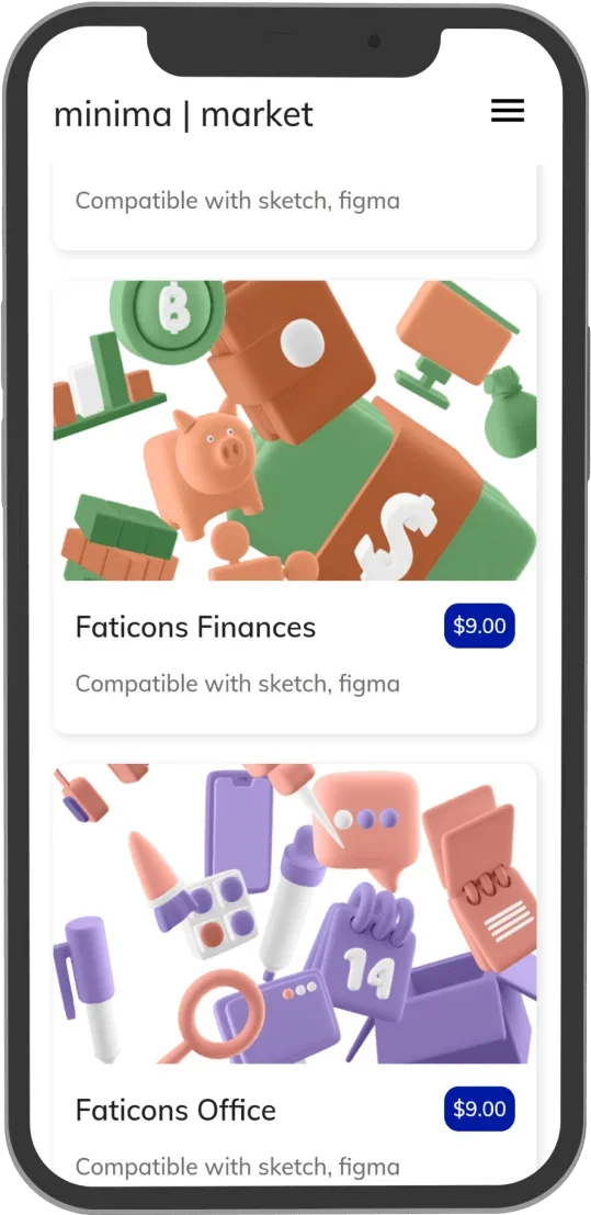 Minima.market mobile screen