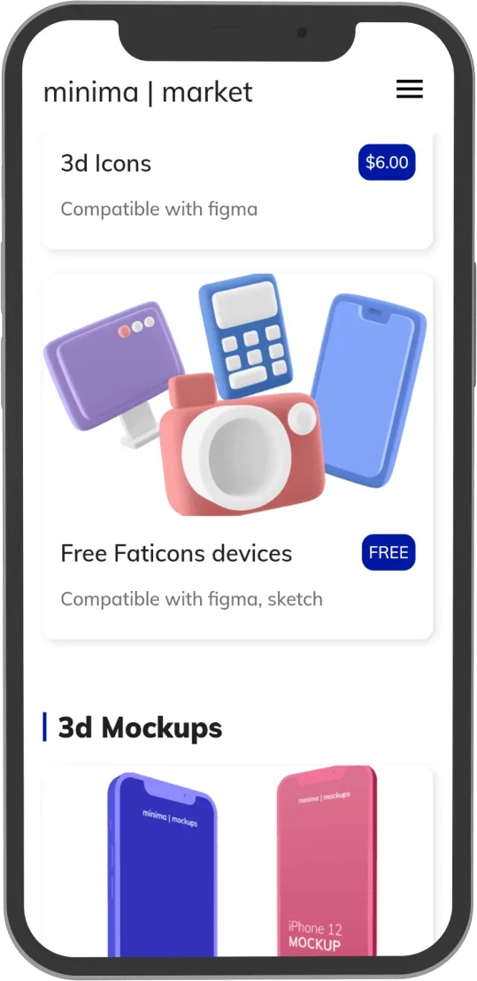 Minima.market mobile screen