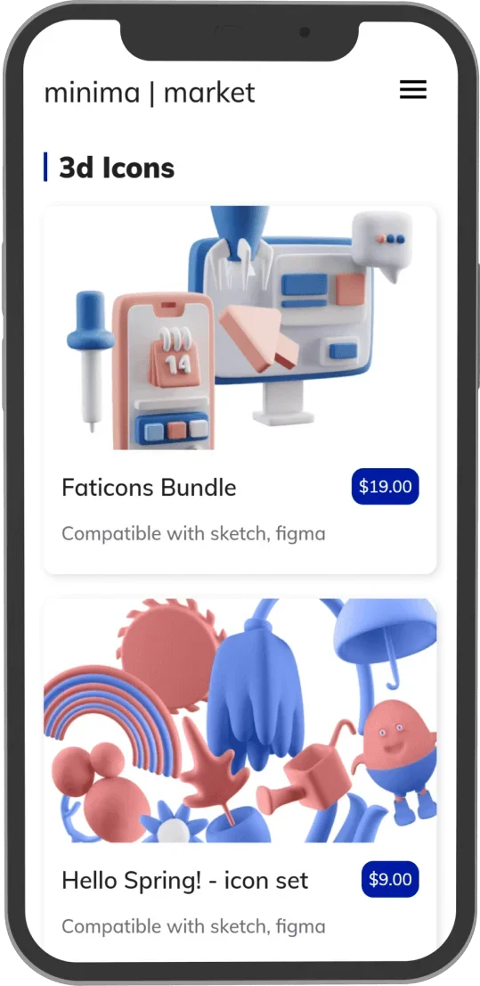 Minima.market mobile screen
