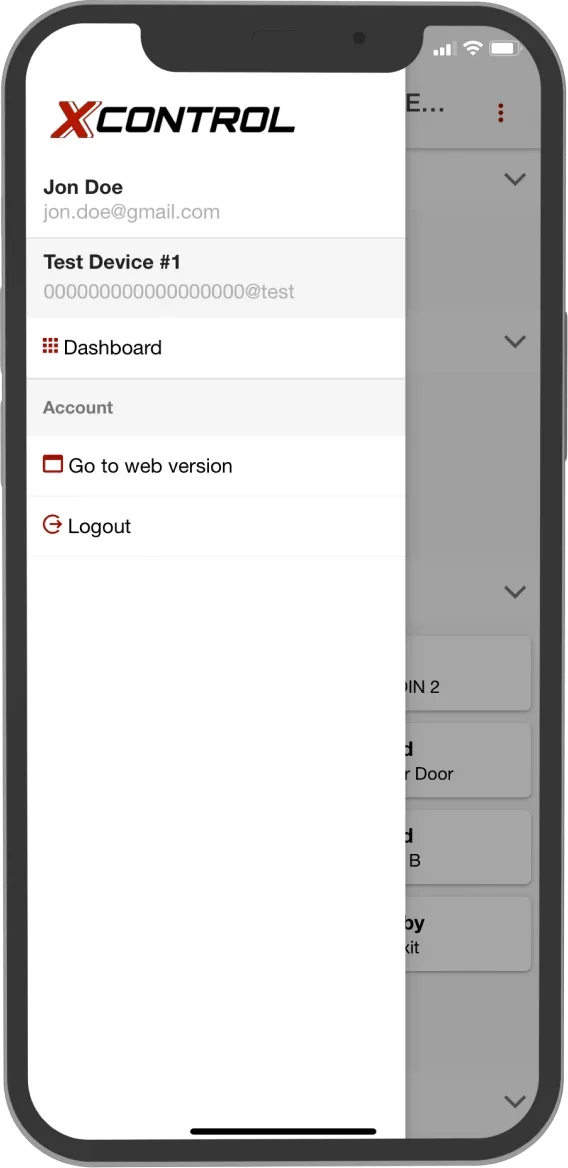 XControl app screen