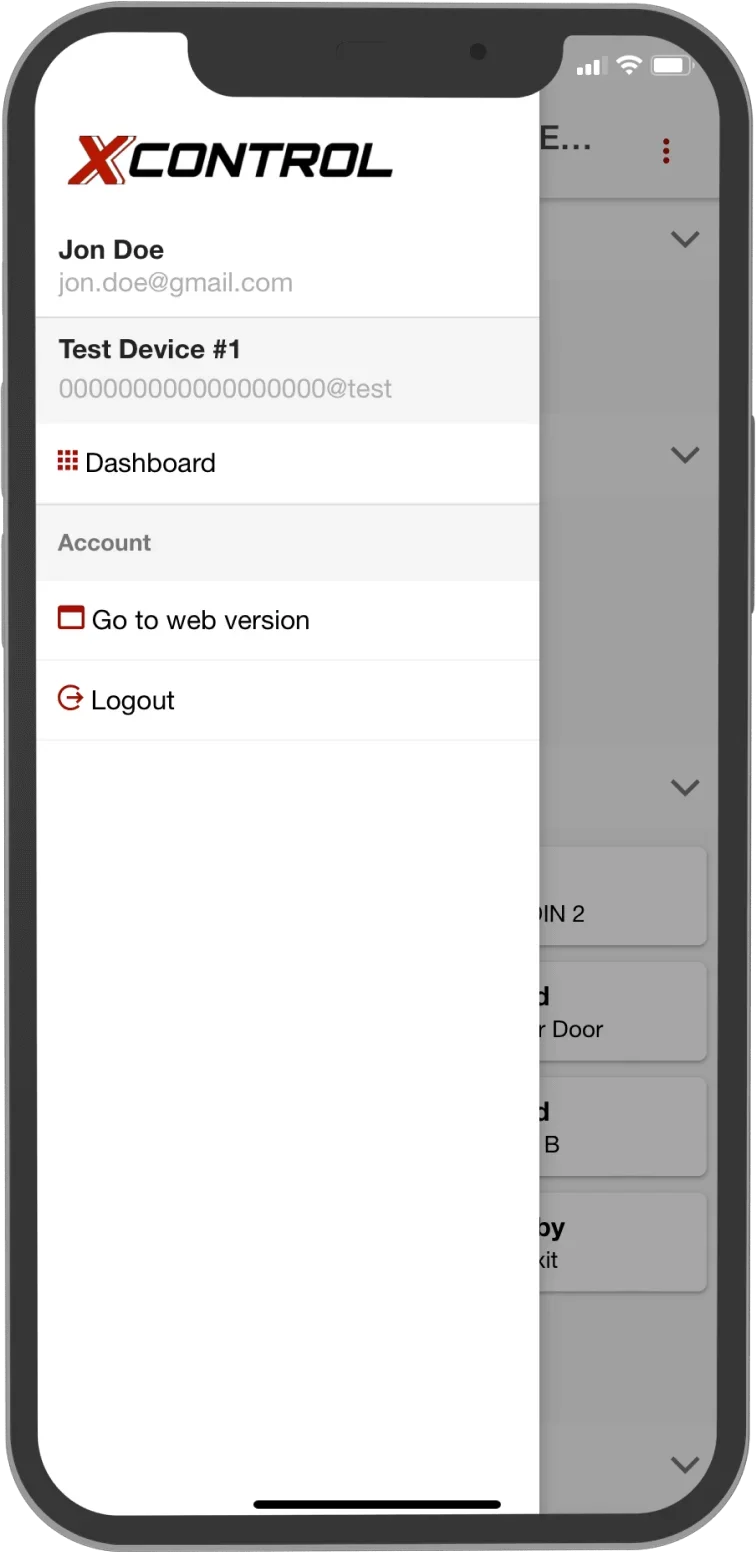 XControl app screen