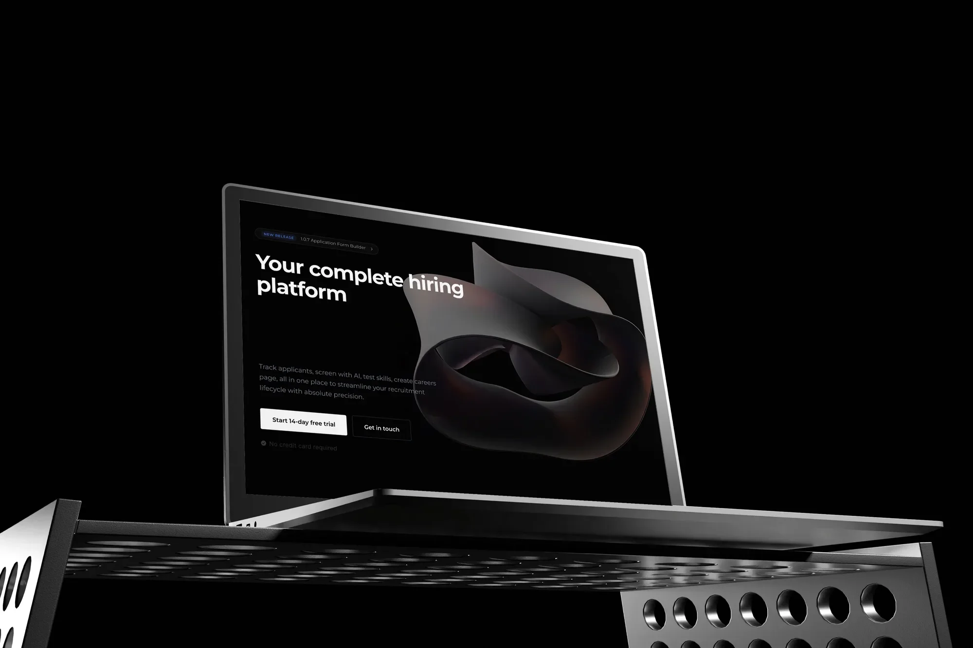 A laptop showing the waytohire homepage, seen from below