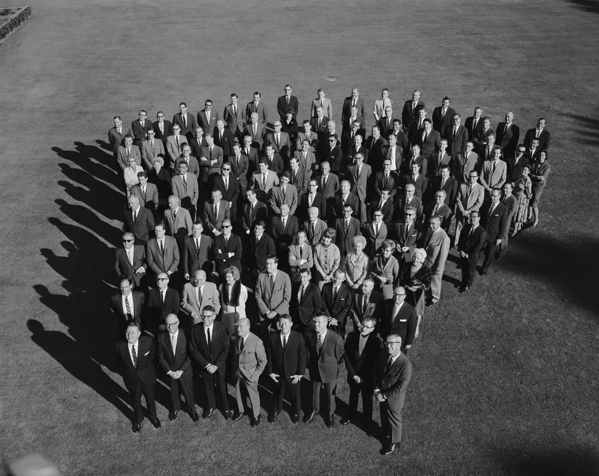 A large group of people photographed from above